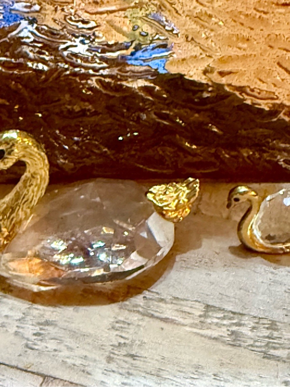 Vtg Swans Lot Of 2 -Swarovski Trimlite And unbranded Crystal Gold Miniatures 80s